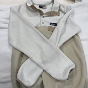 Patagonia Two-Tone Fleece Pullover in White and Tan